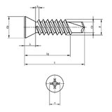 Samovrtný šroub TEX se zápustnou hlavou, křížovou drážkou a vrtákem DIN7504P