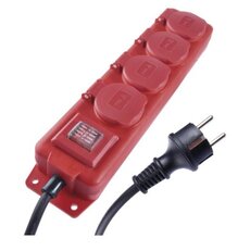Prodlužovací kabel 3 m / 4 zásuvky / s vypínačem / černo-červený / pryž-neopren / 1,5 mm2