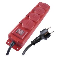 Prodlužovací kabel 10 m / 4 zásuvky / s vypínačem / černo-červený / pryž-neopren / 1,5 mm2