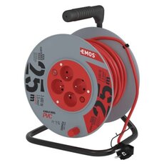 Prodlužovací kabel na cívce 25 m / 4 zásuvky / s vypínačem / červený / PVC / 230 V / 1,5 mm2