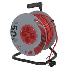 Prodlužovací kabel na cívce 50 m / 4 zásuvky / červený / PVC / 230 V / 1,5 mm2
