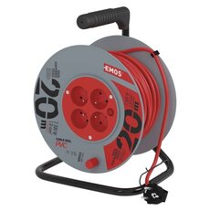 Prodlužovací kabel na cívce 20 m / 4 zásuvky / červený / PVC / 230 V / 1 mm2