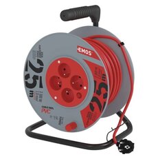 Prodlužovací kabel na cívce 25 m / 4 zásuvky / červený / PVC / 230 V / 1 mm2