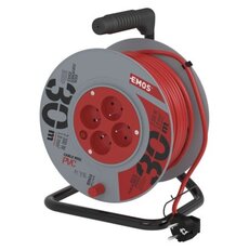 Prodlužovací kabel na cívce 30 m / 4 zásuvky / červená / PVC / 230 V / 1 mm2