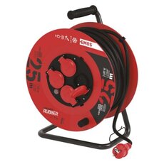 Venkovní prodlužovací kabel na cívce 25 m / 4 zásuvky / černá / guma / 230 V / 1,5 mm2