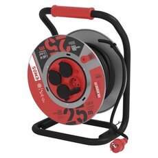 Venkovní prodlužovací kabel na cívce 25 m / 4 zásuvky / černá / guma / 230 V / 1,5 mm2