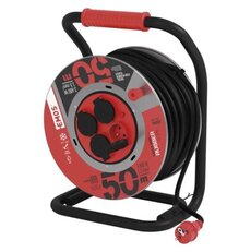 Venkovní prodlužovací kabel na cívce 50 m / 4 zásuvky / černá / guma / 230 V / 1,5 mm2