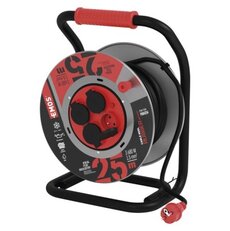 Venkovní prodlužovací kabel na cívce 25 m / 4 ks. / černá / pryž-neopren / 230V / 1,5 mm2