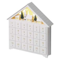 Dřevěný adventní kalendář LED, 35x33 cm, 2x AA, vnitřní, teplá bílá, časovač