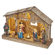 LED dřevěný vánoční betlém, 19 cm, 3x AA, vnitřní, teplá bílá, časovač