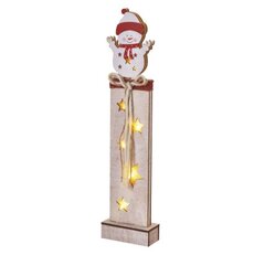 LED dřevěná dekorace - sněhulák, 46 cm, 2x AA, vnitřní, teplá bílá, časovač
