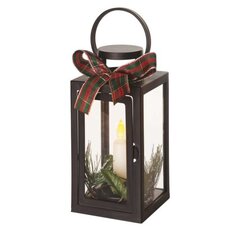 LED dekorace - vánoční lucerna se svíčkou, černá, 22 cm, 3x AAA, interiér, vintage