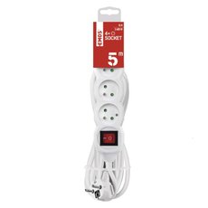 Predlžovací kábel 5 m / 4 zásuvky / s vypínačom / biely / PVC / 1,5 mm2