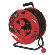 Venkovní prodlužovací kabel na cívce 50 m / 4 zásuvky / černá / guma / 230 V / 1,5 mm2