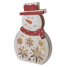 LED dřevěný vánoční sněhulák, 30 cm, 2x AAA, vnitřní, teplá bílá, časovač