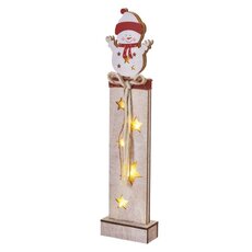 LED dřevěná dekorace - sněhulák, 46 cm, 2x AA, vnitřní, teplá bílá, časovač