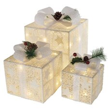 LED darčeky s ozdobou, 3 veľkosti, vnútorné, teplá biela