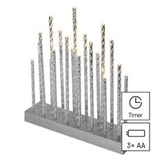 LED svícen stříbrný, 28,5 cm, 3x AA, vnitřní, teplá bílá, časovač