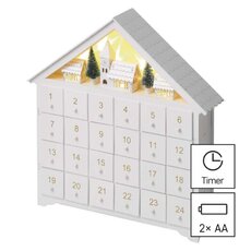 Dřevěný adventní kalendář LED, 35x33 cm, 2x AA, vnitřní, teplá bílá, časovač