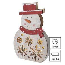 LED dřevěný vánoční sněhulák, 30 cm, 2x AAA, vnitřní, teplá bílá, časovač