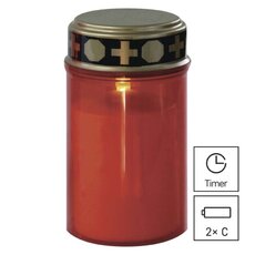 LED náhrobní svíčka červená, 2x C, venkovní i vnitřní, teplá bílá, časovač
