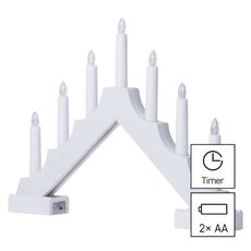 LED svícen dřevěný bílý, 29 cm, 2x AA, vnitřní, teplá bílá, časovač