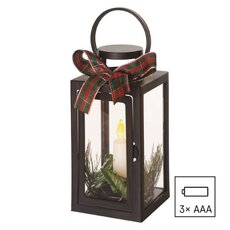 LED dekorace - vánoční lucerna se svíčkou, černá, 22 cm, 3x AAA, interiér, vintage