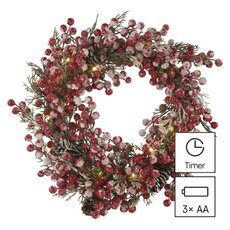 LED zdobený vianočný veniec – 38 cm, 3x AA, vnútorný, teplá biela, časovač