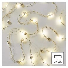 LED vianočná reťaz zlatá – hviezdičky, 1,9 m, 2x AA, vnútorný, teplá biela, časovač