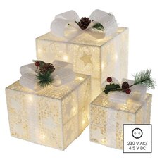 LED darčeky s ozdobou, 3 veľkosti, vnútorné, teplá biela