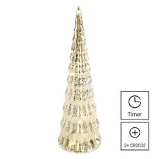 LED vianočný sklenený stromček, 27 cm, 2x CR2032, vnútorný, teplá biela, časovač