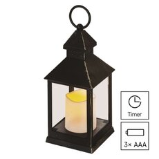 LED dekorace - lucerna starožitná černá blikající, 3x AAA, vnitřní, vintage, časovač