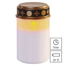 LED náhrobní svíčka, 12,5 cm, 2x C, vnitřní i venkovní, vintage, časovač