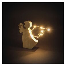 LED dekorácia drevená – anjel, 13 cm, 2x AAA, vnútorný, teplá biela, časovač