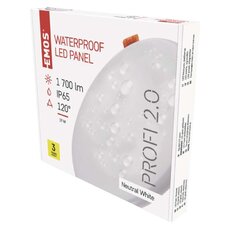 LED panel 185mm, kruhový zapuštěný bílý, 19W neutrální, IP65