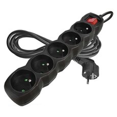 Prodlužovací kabel 3 m / 5 zásuvek / s vypínačem / černý / PVC / 1 mm2