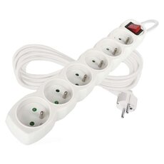Prodlužovací kabel 5 m / 6 zásuvek / s vypínačem / bílý / PVC / 1 mm2