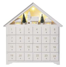 Dřevěný adventní kalendář LED, 35x33 cm, 2x AA, vnitřní, teplá bílá, časovač