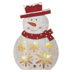 LED dřevěný vánoční sněhulák, 30 cm, 2x AAA, vnitřní, teplá bílá, časovač