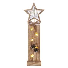 LED dřevěná dekorace - hvězdy, 48 cm, 2x AA, vnitřní, teplá bílá, časovač