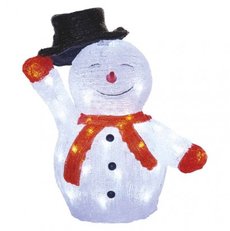 LED vánoční sněhulák s kloboukem, 36 cm, vnitřní i venkovní, studená bílá, časovač