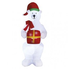 LED lední medvěd s vánočním dárkem, nafukovací, 240 cm, vnitřní/venkovní, studená bílá