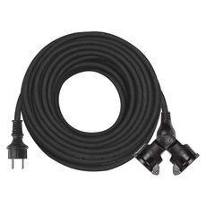 Venkovní prodlužovací kabel 20 m / 2 zásuvky / černá / guma / 250 V / 1,5 mm2