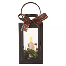 LED dekorace - vánoční lucerna se svíčkou, černá, 22 cm, 3x AAA, interiér, vintage